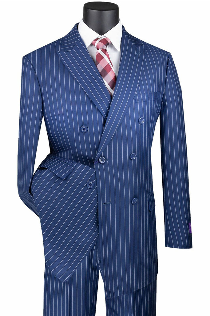 Navy Slim Fit Peak Lapel Striped Suit by GentWith | Worldwide Shipping